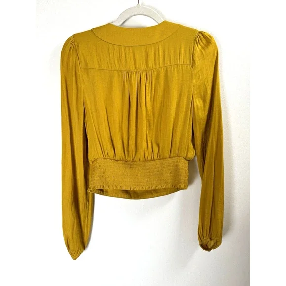 Rachel Zoe Gold Regency Old Money Rich Royal Wrap Front Pleated Crop Blouse XS - Picture 5 of 6